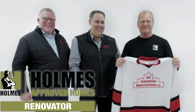 ACR team photo with mike holmes holding all canadian renovations jersey