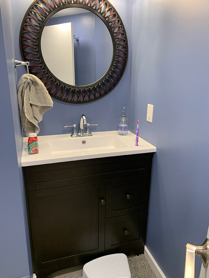 bold mirror Basement Bathroom - Winnipeg Bathroom Renovations - All Canadian Renovations Ltd.