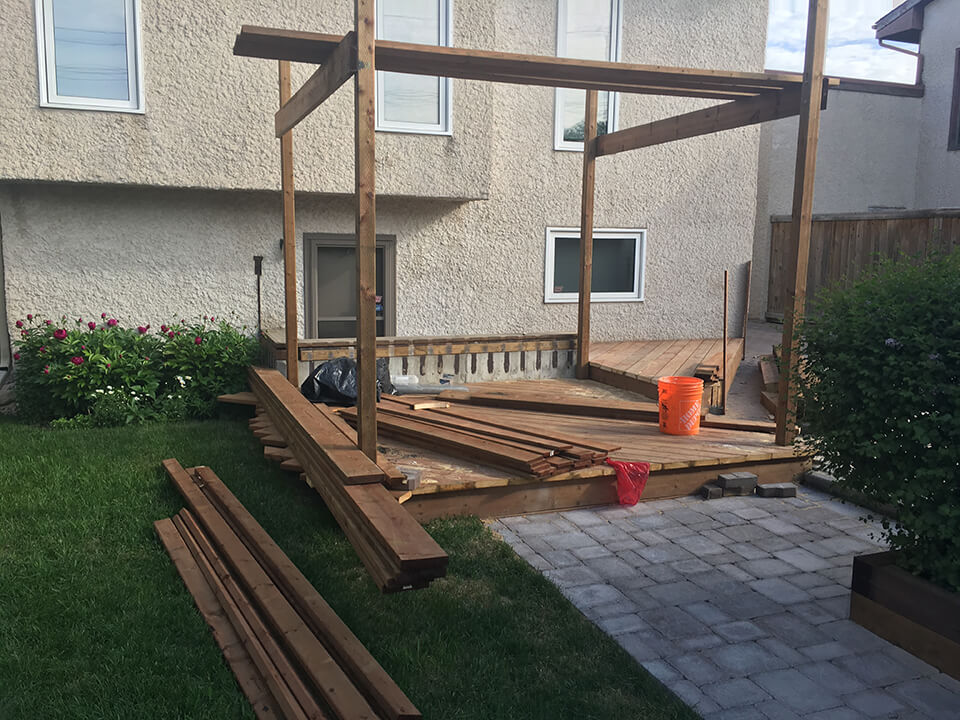 process photo of deck Pergola Exterior Structure - Winnipeg Exterior Renovations - All Canadian Renovations Ltd.