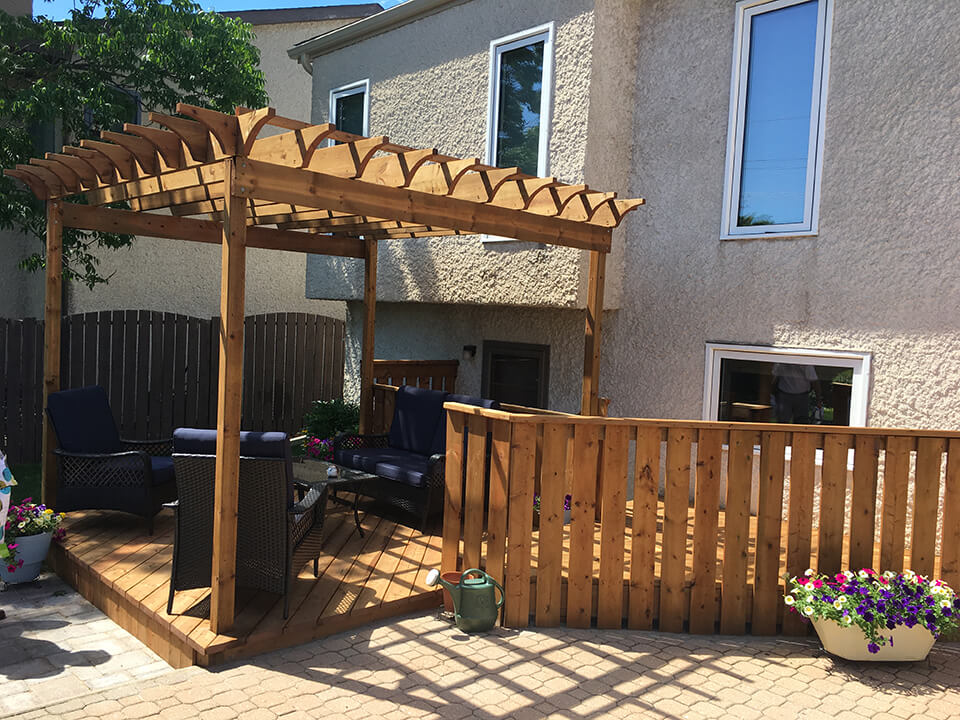 new deck fence Pergola Exterior Structure - Winnipeg Exterior Renovations - All Canadian Renovations Ltd.